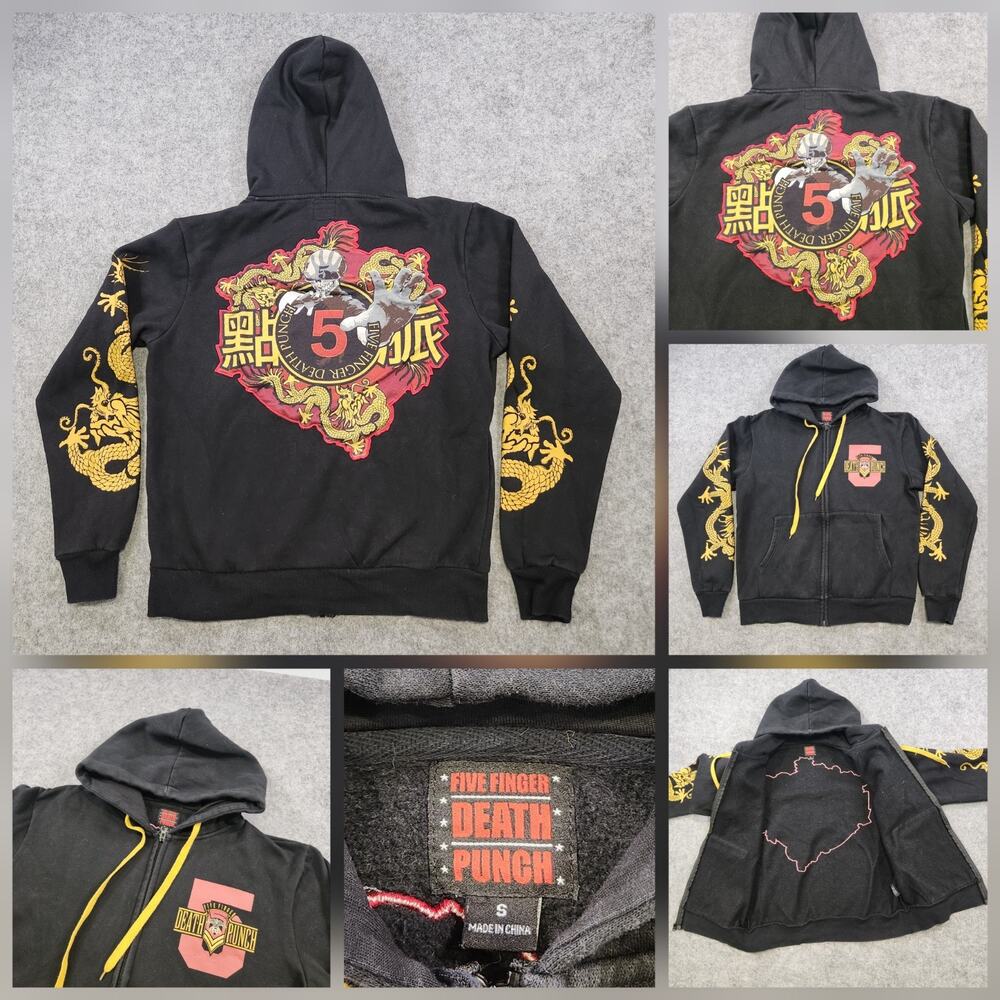 Five Finger Death Punch 5 Mens S Small Skeleton Dragon Full Zip Band‎ Hoodie